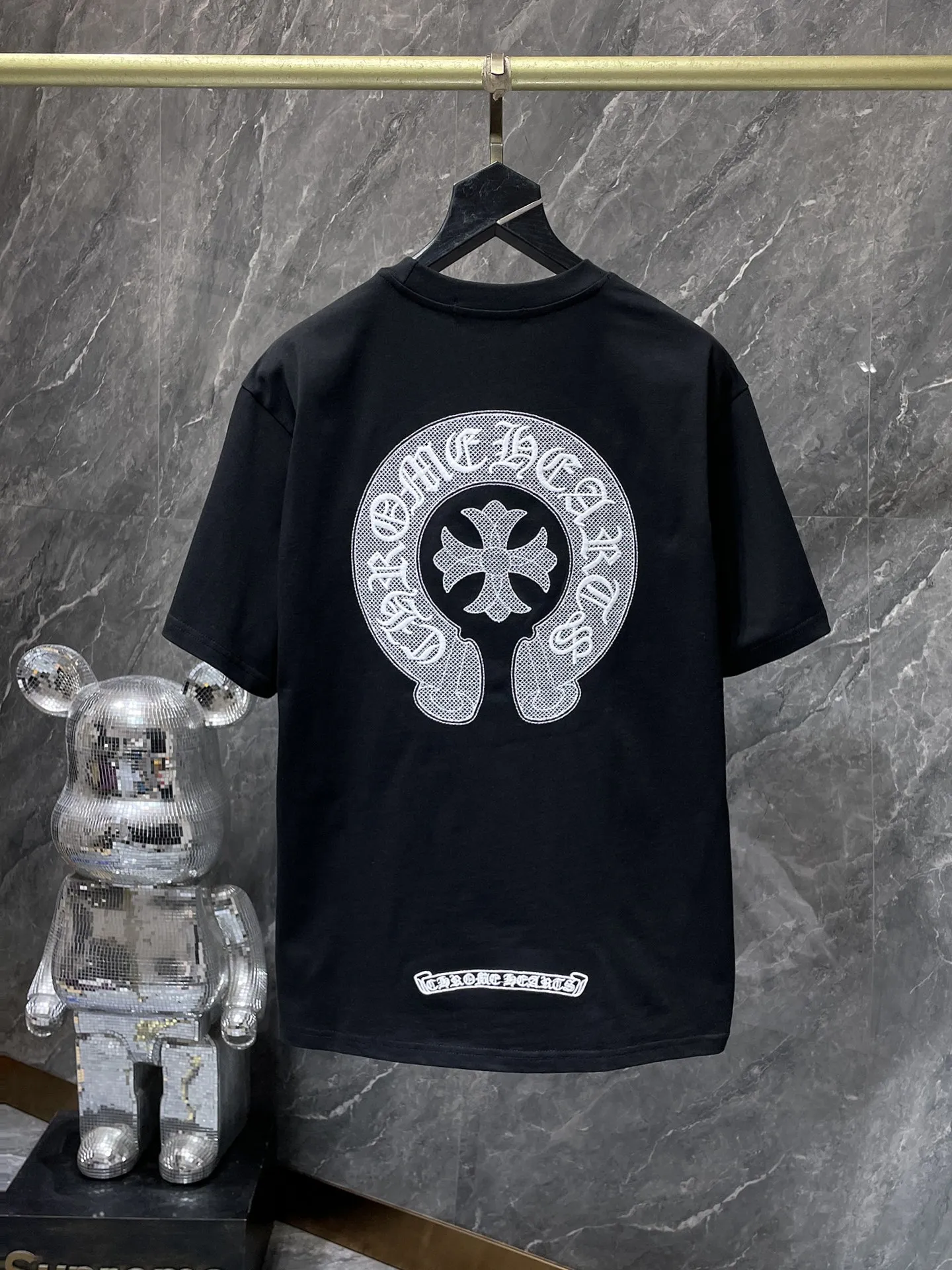 P160 New in summer Chrome Hearts 25ss High-weight, environmentally friendly and high-quality top-grade fabric 260g~270g Chrome M embroidered cross horseshoe short-sleeved counter synchronization 1:1 replica version Recommended colors: white, black